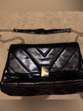 Aldo Black Quilted Shoulder Bag with Gold Hardware